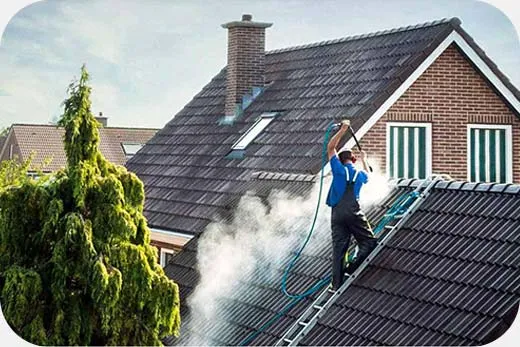 Roof pressure washing service in Blackpool, Lancashire.