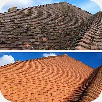 Roof moss removal from terracotta tile roof services in Earby, Lancashire.